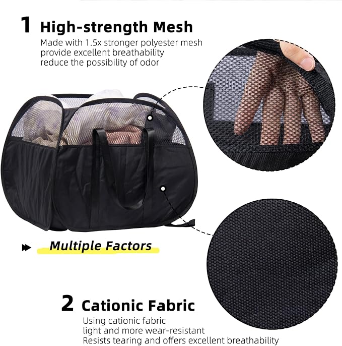 Collapsible Laundry Basket, 90L Tear Proof Mesh Pop-up Hamper | Foldable - Image 3