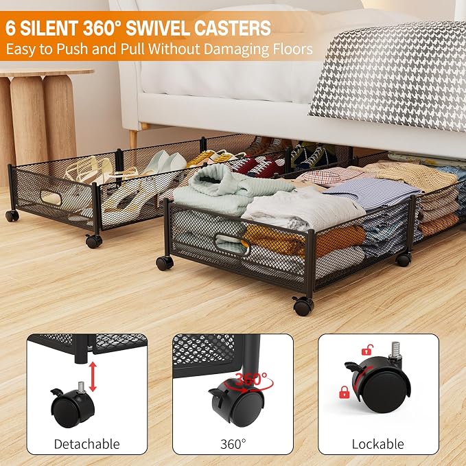 Under Bed Storage With Wheels, 47.2''/90lbs/57.6L, Metal Frame Under Bed - Image 4