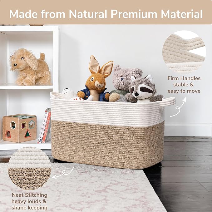 Goodpick Large Woven Blanket Basket, 21.6" x 14.9" x 11.8" Storage Baskets - Image 6