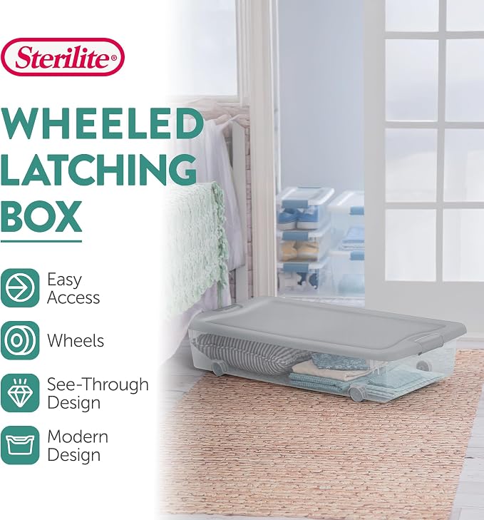 Sterilite 8-Pack Wheeled Latching Box, Under Bed Storage Containers, 56 Qt - Image 3