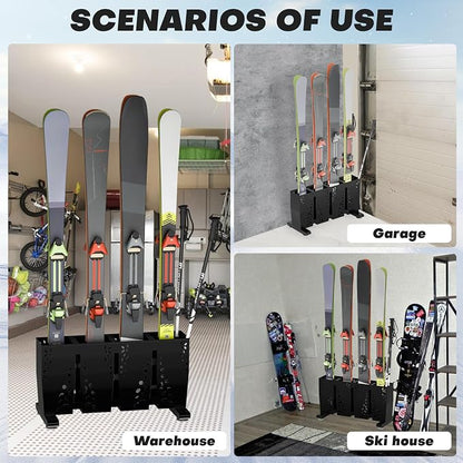 Ski Storage Rack for Garage, 4 Pair Heavy Duty Steel Freestanding Ski Storage - Image 6