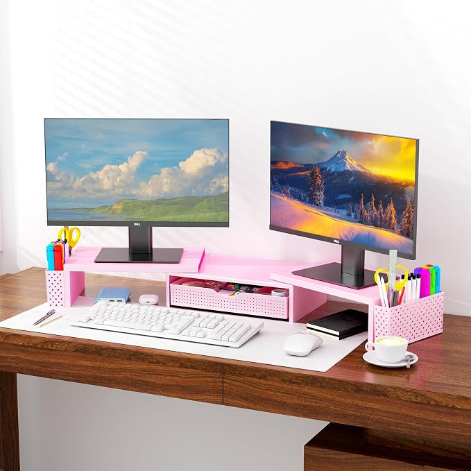 Spacrea Metal Desk Organizers and Accessories, Dual Monitor Stand Riser - Image 6
