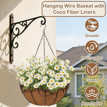 14 inch Metal Hanging Baskets for Plants Outdoor, 2 Pack Metal Wire Hanging - Image 2
