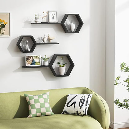 Wooden Hexagon Floating Shelves Wall Mounted - Image 2