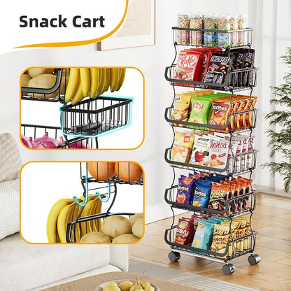 Simple Trending 6 Tier Rolling Cart, Stackable Fruit Vegetable Basket - Image 5