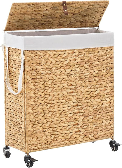 Rolling Laundry Hamper with Lid and Wheels, Slim Laundry Basket with Removable by LGENHOOMHandwovenNaturalWaterHyacinthBasket