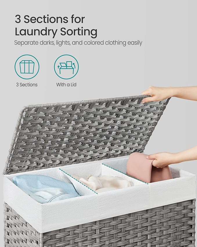 SONGMICS Laundry Hamper with Lid, 42.3 Gallons, Rolling Laundry Basket with - Image 3