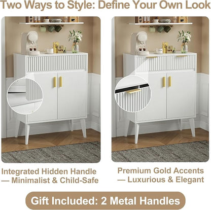 Sideboard Storage Cabinet with 2 Drawers & 2 Doors, Fluted Kitchen Buffet - Image 8