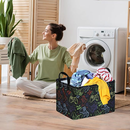 MAIZMZ Game Controller Storage Bin, Waterproof Linen Laundry Basket - Image 4
