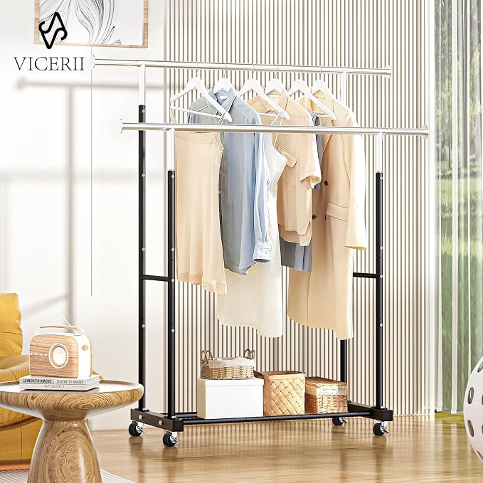 VICERII Double Clothing Rack, 130LB Capacity Heavy Duty Garment Rack - Image 2