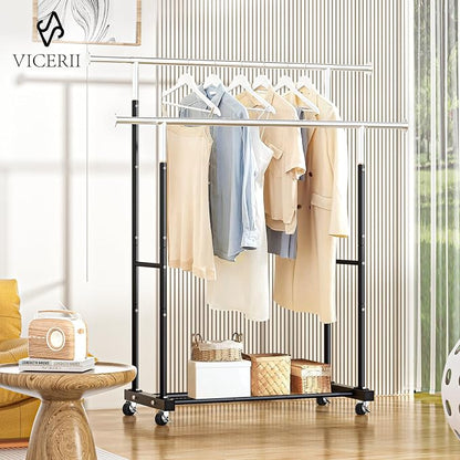VICERII Double Clothing Rack, 130LB Capacity Heavy Duty Garment Rack - Image 2