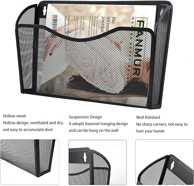 3 Pack Wall File Organizer, Mesh Hanging Metal Vertical Wall Mounted File Holder - Image 3