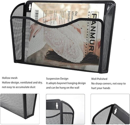 3 Pack Wall File Organizer, Mesh Hanging Metal Vertical Wall Mounted File Holder - Image 3