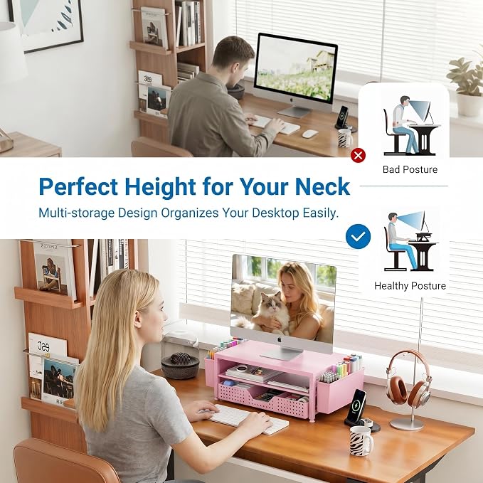 OPNICE Desk Organizers and Accessories, 2-Tier Computer Monitor Stand Riser - Image 4