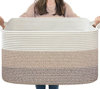 Goodpick Large Woven Storage Basket, 21.6" x 14.9" x 11.8" Rectangle Rope by Goodpick