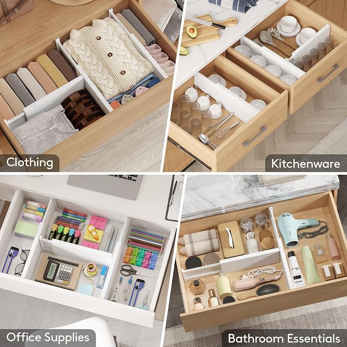 Lifewit 4 Pack Drawer Dividers Plastic 6" High, 13.5-22" Adjustable Drawer - Image 7