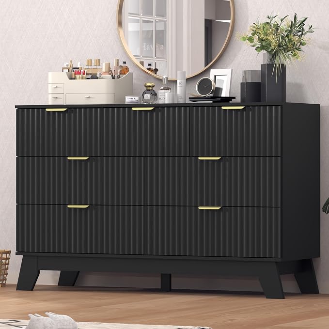 Fluted Dresser for Bedroom, 7 Drawer Dresser for Closet, Storage Cabinet and by Thacuok