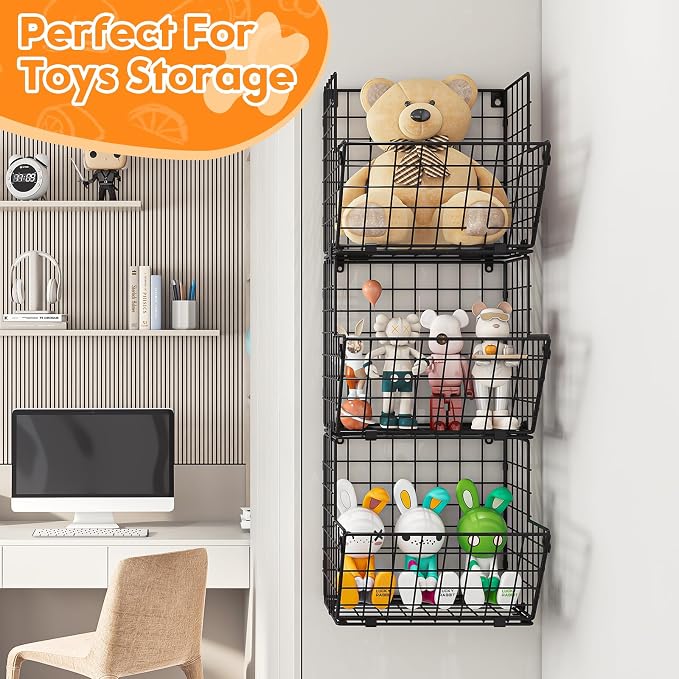 X-cosrack Metal Wire Basket Wall Mount, 3 Tier Wall Storage Organizer - Image 4