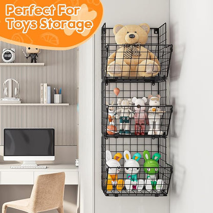 X-cosrack Metal Wire Basket Wall Mount, 3 Tier Wall Storage Organizer - Image 4