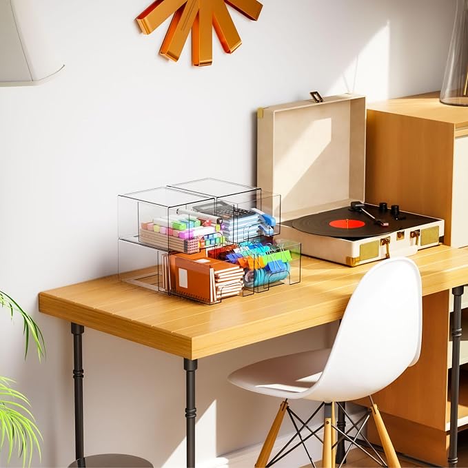 Yieach 2 Pack Clear Stackable Storage Drawers, 4.4'' Tall Acrylic Drawer - Image 9