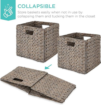 Best Choice Products 10.5x10.5in Pack of 5 Cube Storage Baskets, Water Hyacinth - Image 3