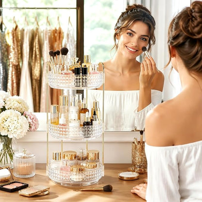 Fangoo 3 Tiers Clear Rotating Makeup Organizer - Image 6