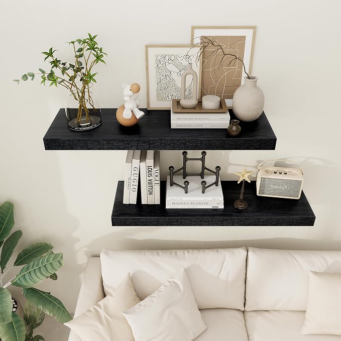 Black Floating Shelves 36 Inch Long, 12 Inch Deep Floating Shelves - Image 2