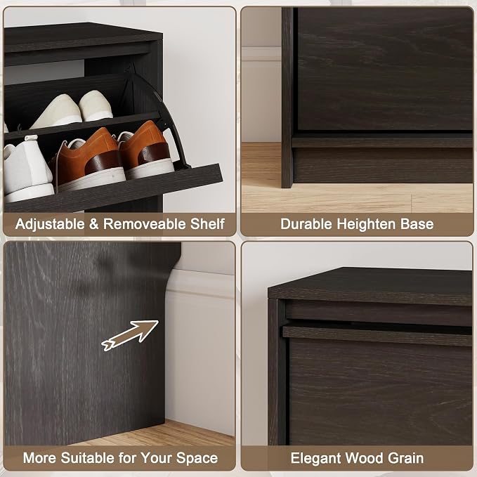 Shoe Cabinet with 4 Flip Drawers, Modern Narrow Shoe Storage Cabinet Organizer - Image 6