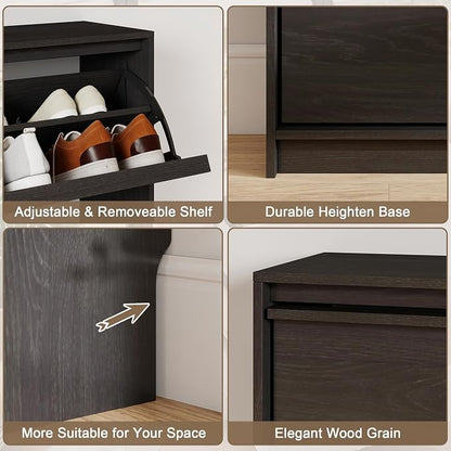 Shoe Cabinet with 4 Flip Drawers, Modern Narrow Shoe Storage Cabinet Organizer - Image 6
