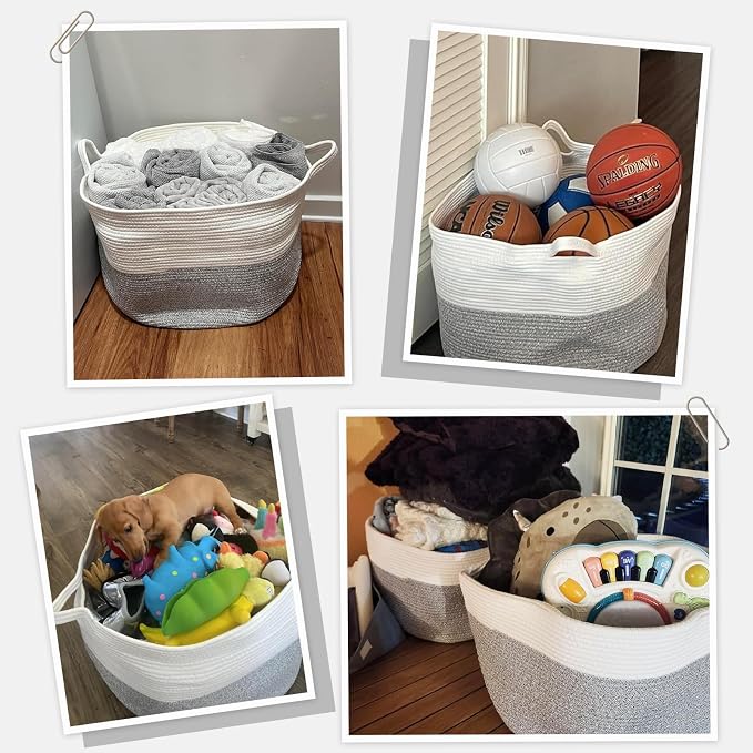 INDRESSME Large Storage Basket, 21.7'' x 13.8'' Cotton Rope Blanket Basket - Image 4