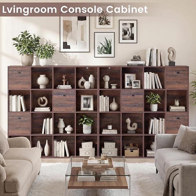 Walnut 16 Cube Storage Organizer, Wooden Bookcase - Image 6
