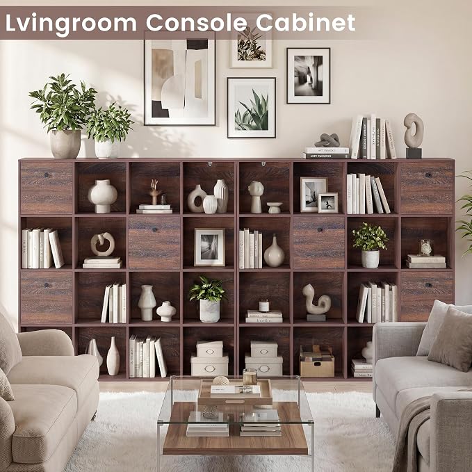 Walnut 16 Cube Storage Organizer, Wooden Bookcase - Image 6