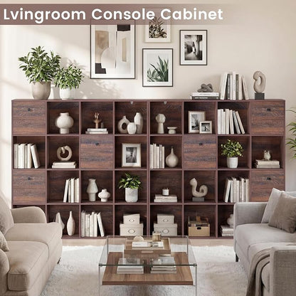 Walnut 16 Cube Storage Organizer, Wooden Bookcase - Image 6