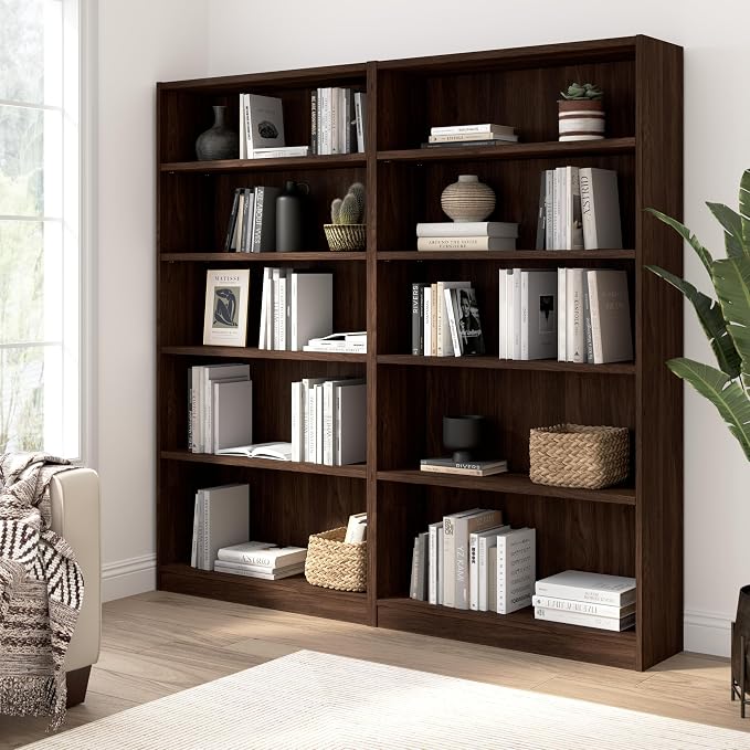 Bush Furniture Universal Tall 5 Shelf Bookcase in Black Walnut, Vertical - Image 4