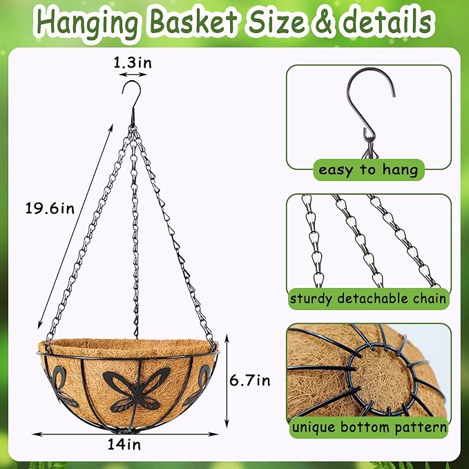 4pcs 14 inch Metal Hanging Baskets Round Wire Plant Stand - Image 3
