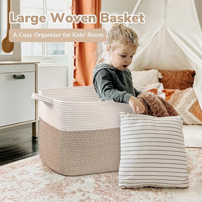 Goodpick Extra Large Woven Blanket Basket, 23.6" x 15.7" x 13.8" Storage - Image 2