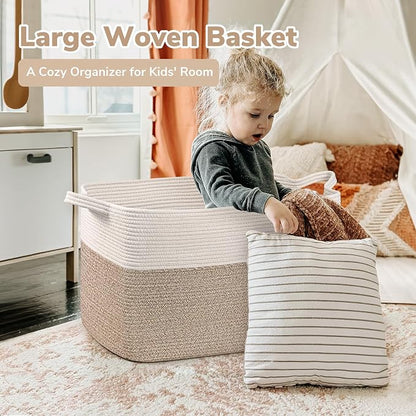 Goodpick Extra Large Woven Blanket Basket, 23.6" x 15.7" x 13.8" Storage - Image 2