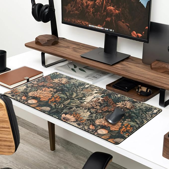 Flower Vintage Desk Pad Aesthetic Desk Mat Flower Mouse Pad Computer Big - Image 3