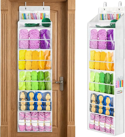 Yarn Storage Organizer, Yarn Holder Over the Door Hanging Crochet Kit Storage by Yncotte
