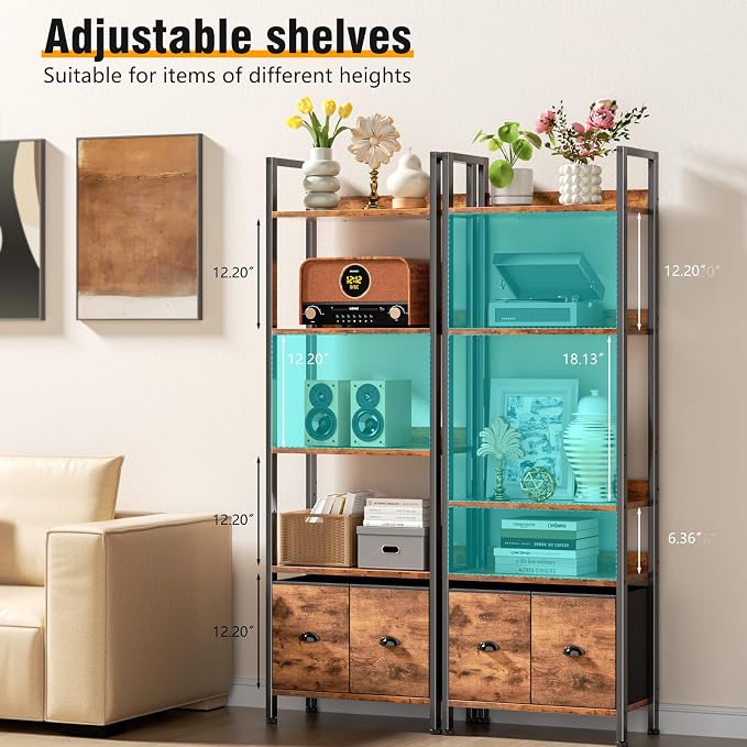 Furologee 5-Tier Bookshelf, Tall Bookcase - Image 4