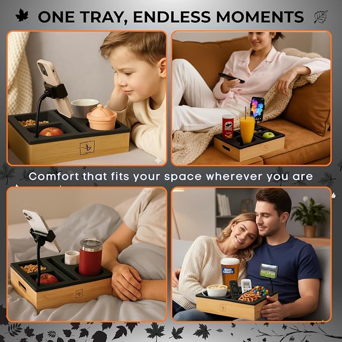 Couch Caddy with Cup Holder | Bamboo Couch Cup Holder Tray - Image 5
