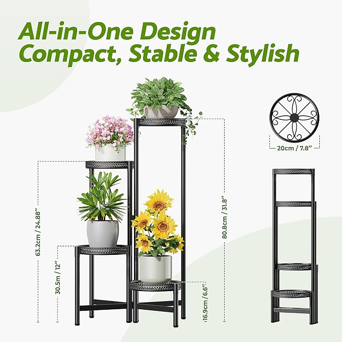 4 Tier Metal Plant Stand Indoor Outdoor, Corner Tall Plant Shelf - Image 3