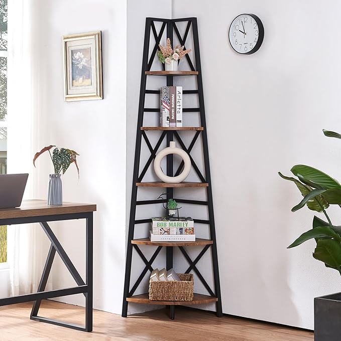 HOMBAZAAR 72 Inch Tall Corner Shelf, 5 Tier Corner Ladder Bookshelf, Tall - Image 3