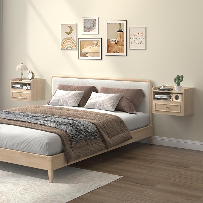 Floating Nightstand with Charging Station Set of 2, Modern Wall Mounted Bedside - Image 7