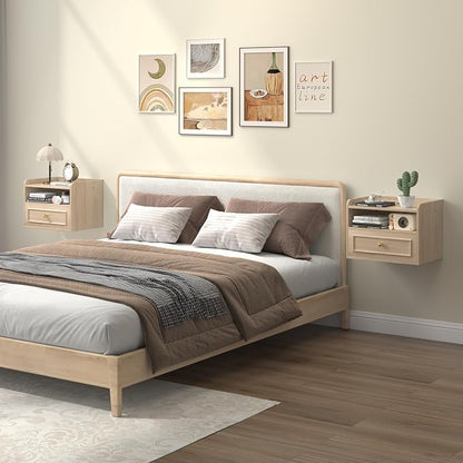 Floating Nightstand with Charging Station Set of 2, Modern Wall Mounted Bedside - Image 7