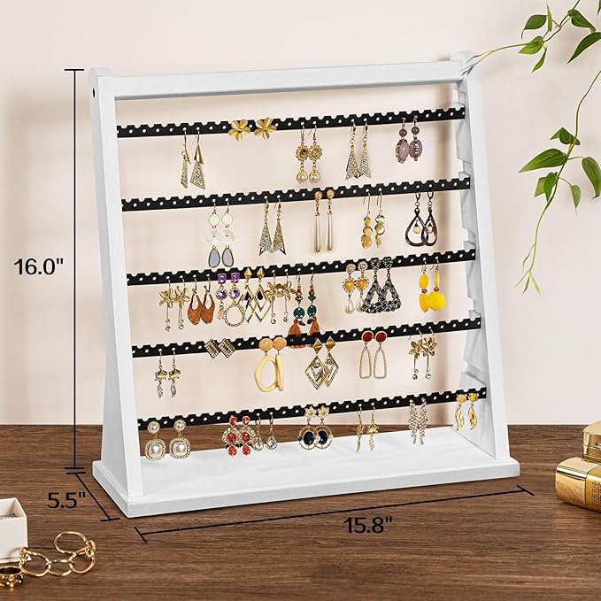 Poyilooo Earring Holder Organizer, Rustic Wood Earring Holder Stand, 5 Layer - Image 6