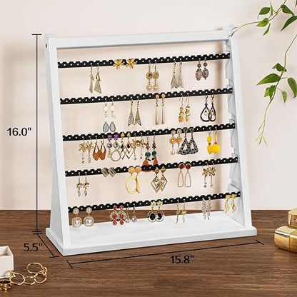 Poyilooo Earring Holder Organizer, Rustic Wood Earring Holder Stand, 5 Layer - Image 6