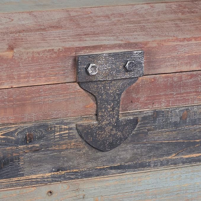 Household Essentials Large Wooden Storage Trunk, Weathered Wood - Image 4