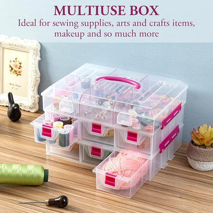 MyGift 11 Inch Clear Arts and Crafts Stackable Container, Sewing Supplies - Image 4