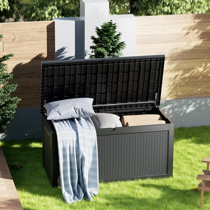 320 Gallon Deck Box, Resin Outdoor Indoor Waterproof Storage Box, Lockable - Image 9